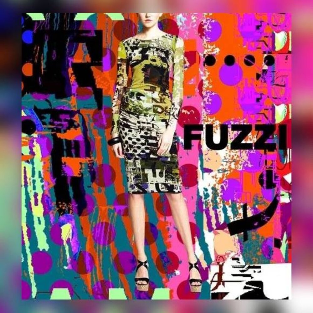 Fuzzi Green Abstract-Print Mesh Bodycon Midi Dress